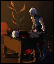 2boys ambiguous_penetration clothed clothed_sex dante dante_(devil_may_cry) devil_may_cry gay incest male_only s_akhar table twins vergil yaoi