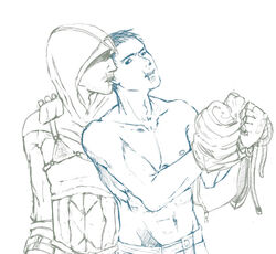 2boys altair_ibn_la-ahad assassin's_creed assassin's_creed_(series) desmond_miles ear_biting gay human male male_only monochrome multiple_males rough_sketch time_paradox ubisoft