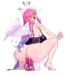 1girls ahe_gao angel_wings big_ass dildo female female_focus female_only large_breasts long_hair pink_hair sex_toy solo solo_female thick vaginal_insertion vaginal_masturbation vaginal_penetration void_dot_exe