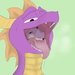 2018 activision bodily_fluids da~blueguy dragon drooling duo horn inside_mouth looking_down male mouth_closed mythological_creature mythological_scalie mythology narrowed_eyes open_mouth purple_body saliva scalie sharp_teeth spyro_the_dragon teeth tongue tongue_out vore wtf