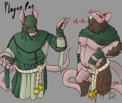 absurd_res anthro bandage bell brown_body brown_fur bulge clothed clothing demonrat fur genitals hi_res male male_focus male_only mammal mouse murid murine penis plague_monk rat red_eyes robe rodent skaven solo solo_male underwear vermintide warhammer_(franchise) warhammer_fantasy wraps