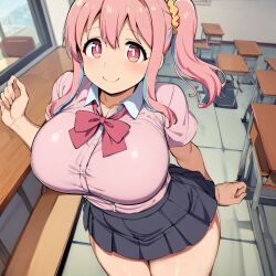 1girls ai_generated alternate_breast_size big_breasts bostin breasts busty curvaceous curvy curvy_body curvy_female curvy_figure female hozuki_kaede huge_breasts large_breasts nipples onii-chan_wa_oshimai! pink_eyes school_uniform skirt solo sweat sweating sweaty sweaty_body sweaty_breasts thick_thighs thighs venus_body voluptuous