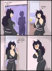 1boy 2girls black_hair black_hair_female blake_belladonna blonde_female blonde_hair jin_satou nude_male original_character rwby shower yang_xiao_long yellow_eyes zronku