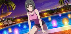 big_breasts black_hair brown_eyes official_art one-piece_swimsuit pink_swimsuit short_hair smile swimsuit takitsubo_rikou to_aru_majutsu_no_index