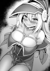 1girls 2d 2d_(artwork) arms_behind_back big_breasts black_and_white blonde_hair blush blushing_at_viewer bondage dark_magician_girl deep_blush duel_monster female female_only gagged human konami large_breasts long_hair looking_at_viewer looking_up manga_style no_ai rope rope_bondage scared scared_expression slave slavegirl solo solo_female straight_hair tagme tagme_(artist) tears tied_up white_hair witch_hat yu-gi-oh!