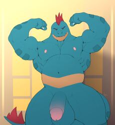 absurd_res anthro balls big_balls big_penis bubbaferaligatr bubbagatr crocodilian feraligatr flaccid flexing fullbodywolf generation_2_pokemon genitals hi_res male male_only musclegut muscular navel nintendo nipples penis pokemon pokemon_(species) reptile scalie solo