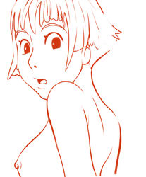 2013 digital_art gake_no_ue_no_ponyo lisa_(ponyo) monochrome nipples ponyo ponyo_on_the_cliff_by_the_sea raised_eyebrows sketch storefront8 studio_ghibli tagme topless topless_female white_background