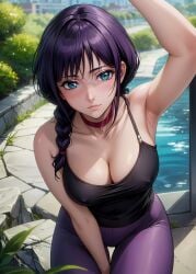 1girls 2d ai_generated aqua_eyes athletic athletic_female bare_shoulders belly big_breasts bleach bleach:_the_thousand-year_blood_war blue_eyes braid breasts chest choker cleavage curvy curvy_figure cute cute_face dark_hair detailed empty eyelashes female female_only fit fit_female focus fully_clothed high_quality kurotsuchi_nemu leggings legs light-skinned_female light_skin lips lipstick long_hair looking_at_viewer makeup mascara mature medium_breasts midriff naked navel nero100 pale-skinned_female pale_skin perky_breasts posing purple_hair seductive seductive_look shy skin_tight stable_diffusion tank_top thighs