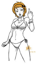 alternate_version_available artist_request bikini breasts brown_hair derpina female female_focus female_only hairband meme middle_finger one_eye_half-closed rage_comics tagme tongue_out white_background yellow_eyes