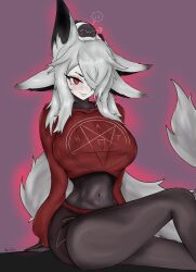 dya_rikku_(vtuber) face_markings female fox_ears red_eyes skin_tight virtual_youtuber vyugen white_hair