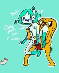 adventure_time blush bmo canine cartoon_network dialogue forced gloves headphones jake_the_dog partially_clothed rape reluctant rule_63 small_breasts sock_(artist) straight tagme vaginal_penetration