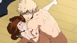 1boy 1girls angry angry_face bakugou_katsuki blush_stickers boku_no_hero_academia clenched_teeth crack_pairing dailykrumbs feet hands_on_mouth head_turned katsuki_bakugou legs_over_partner's_shoulders looking_back missionary missionary_(legs_up) missionary_pose missionary_position missionary_sex missionary_style muffled muscular muscular_back muscular_male my_hero_academia nightlykrumbs nude nude_female nude_male ochako_uraraka on_the_floor panels room sex teeth_clenched toes wooden_floor