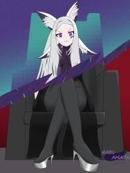 dya_rikku_(vtuber) face_markings female fox_ears high_heels platform_heels red_eyes skin_tight virtual_youtuber vyugen white_hair