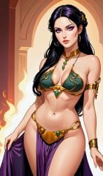 1girls ai_generated black_hair breasts cathrynedelamort cosplay crossover crossover_cosplay female female_only human human_only light-skinned_female light_skin purple_eyes slave_leia_(cosplay) slave_outfit solo star_wars the_witcher_(series) the_witcher_3:_wild_hunt yennefer