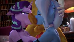 1boy 2girls 3d animated anthro assisted_fellatio erection fellatio female friendship_is_magic hooves-art male my_little_pony oral penis penis_lick sound starlight_glimmer sucking sunburst_(mlp) tagme trixie_(mlp) trixie_lulamoon video