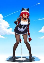 ai_generated boots lupusregina_beta maid medium_breasts mind_break mind_control overlord_(maruyama) pussy_juice_drip red_hair semen werewolf yellow_eyes