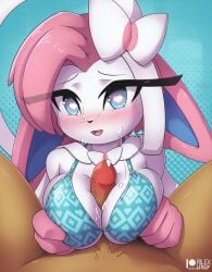 boobjob bra cleavage_window cum cum_on_breasts cum_on_face eeveelution looking_at_viewer penis rilex_lenov sylveon tagme