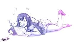 cute diaper female_only long_hair lying_down lying_on_stomach pacifier reading sketchmandl