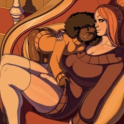 1futa 1girls afro big_dom_small_sub breasts brown_skin dark-skinned_female dark_skin female foreskin freckles futa_on_female futanari hair interracial intersex large_breasts larger_futanari nikcesco pale-skinned_futanari pale_skin red_hair size_difference smaller_female