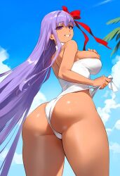 1girls ai_generated ass bb_(swimsuit_mooncancer) breasts dclp fate/grand_order fate_(series) huge_ass large_breasts long_hair outdoors skindentation solo swimsuit very_long_hair