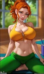 1girls aroma_sensei big_breasts breasts bust busty chest cleavage curvaceous curvy curvy_figure female female_focus hips hourglass_figure huge_breasts human large_breasts legs light-skinned_female light_skin lips mature mature_female robin_(stardew_valley) slim_waist solo stardew_valley thick thick_legs thick_thighs thighs voluptuous waist wide_hips yoga_pants