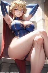 1girls absurd_res ai_generated armpit_crease armpit_fetish armpits artoria_pendragon artoria_pendragon_(lancer) big_breasts blonde_female blonde_hair blue_eyes blush blush_lines blushing_at_viewer breasts cameltoe cleavage crossed_legs curvy curvy_figure evil_grin evil_smile fate/grand_order fate_(series) female flying_sweatdrops grin high_resolution highres indoors knees large_breasts lewdcreationsai looking_at_viewer nipples puffy_nipples queen royal royalty smirk smirking solo solo_female solo_focus sweat sweatdrop sweating sweaty sweaty_thighs tagme thick thick_ass thick_legs thick_thighs thighs throne throne_room wide_hips