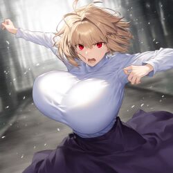 action_pose ai_generated alternate_breast_size angry angry_face arcueid_brunestud belly big_breasts blonde_hair breasts breasts_bigger_than_head clothed clothing color fighting fighting_stance huge_breasts hyper hyper_breasts long_skirt looking_at_viewer melty_blood plump purple_skirt red_eyes skirt sweater thick top_heavy tsukihime type-moon vampire vampire_girl venus_body voluptuous voluptuous_female white_sweater