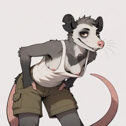 2024 4chan ai_generated anonymous_artist anthro artist_request breasts down_blouse female flashing furry mammal marsupial nipples opossum partially_nude presenting presenting_breasts solo tagme tomboy