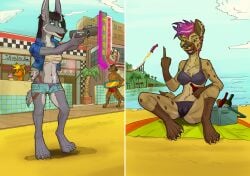 absurd_res anthro beach bikini bikini_wetting black_hair blue_eyes bodily_fluids bottomwear bra camel_toe canid canine canis city cityscape clothing demetria duo ear_piercing ear_ring facial_piercing female female/female genital_fluids genital_outline hair hi_res hyena jackal lilianne mammal messy nose_piercing omorashi orange_eyes panties panty_wetting peeing peeing_self piercing public purple_hair pussy_outline rickwulfk95 ring_piercing seaside shirt shorts sitting_pee standing_pee swimming_trunks swimwear topwear underwear urinating urinating_female urination urine urine_on_ground urine_pool vaginal_fluids wet wet_bottomwear wet_clothing wet_panties wet_shorts wet_underwear wetting wetting_self wetting_together