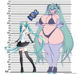 alternate_breast_size aqua_eyes aqua_hair before_and_after big_breasts bikini bimbo bimbofication black_legwear bottom_heavy breast_expansion breasts_bigger_than_head criss-cross_halter crossover detached_sleeves female_only giantess hatsune_miku headphones headset height_chart high_heels huge_breasts imcoffeecakes large_breasts necktie plump pokemon rare_candy small_breasts tall tall_female thick_thighs thighhighs twintails very_long_hair vocaloid vocaloid_4 wedge_heels wide_hips