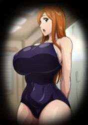 1girls being_watched big_breasts bleach bleach:_the_thousand-year_blood_war breasts_bigger_than_head busty caught caught_in_the_act caught_peeing cleavage competition_swimsuit huge_breasts inoue_orihime iwao178 light-skinned_female light_skin locker_room long_hair looking_at_viewer one-piece_swimsuit oppai orange_hair peephole school_swimsuit solo solo_female solo_focus swimsuit thick_thighs thighs top_heavy very_long_hair voluptuous voyeur voyeur_pov wide_hips