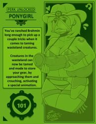 big_penis bigbonesart bra bridle cow_girl cowboy_hat ear_piercing fallout fallout_3 gag gagged gameplay_mechanics gloves horsecock leggings tattoo vault_dweller vault_girl vault_meat zoophilia