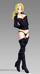 artemisumi big_breasts black_boots black_jacket black_panties blonde_hair boots breasts buckled_boots buckles bustier cleavage corset female female_only grey_background hands_behind_back high_heeled_boots high_heels jacket large_breasts namco nina_williams panties pantless pantsless ponytail purple_eyes shy simple_background solo solo_female standing tekken tekken_2 tekken_3 tekken_4 tekken_5_dark_resurrection tekken_blood_vengeance tekken_tag_tournament tekken_tag_tournament_2 thigh_boots thighhigh_boots thighhighs tied_hair zipper