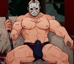 1boy boner buff bulge cum cumming erection friday_the_13th gay jason_voorhees jockstrap jockstrap_only male male_only older_male pantless shirtless solo strong yaoi