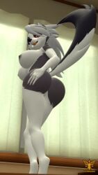 1girls 3d artist_logo artist_name ass female female_only furry furry_female furry_only helluva_boss large_ass large_breasts latinkaixa loona_(helluva_boss) nude nude_female tail wolf_girl