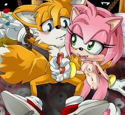 amy_rose animated anthro bcs blue_eyes blush bondage breasts canine fangs female fur gif green_eyes handjob hedgehog knot male mammal motion_tweening nude rope sega sonic_(series) straight tails