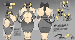 absurd_res anthro big_breasts breasts english_text female fusion generation_1_pokemon generation_4_pokemon hands_on_hips hi_res lopunny model_sheet nintendo pokemon pokemon_(species) pokemon_fusion raichu raipunny resting_bitch_face short_stack solo text thick_thighs val_lovelight woomi_e