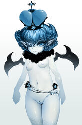 blue_skin breasts crown eyepatch female navel nipples noise_(artist) nude original pointy_ears pussy smile solo uncensored wings