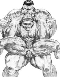 2boys anal avengers black_and_white erect_while_penetrated erection fantastic_four from_behind gay hulk hulk_(series) male male_only male_penetrated marvel muscular penis the_thing_(marvel) yaoi