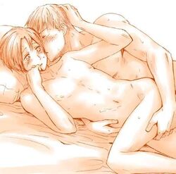 axis_powers_hetalia butt_grab cute feliciano_vargas gay germany_(hetalia) hug italy_(hetalia) kissing ludwig_weillschmidt male male_only multiple_males nude sweat yaoi