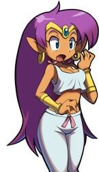 big_breasts official_alternate_costume official_art purple_eyes shantae shantae_(character) shantae_and_the_pirate's_curse sleepwear suprised_look