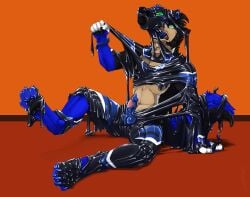 animate_inanimate anthro canid canine canis drone gas_mask genitals goo_creature hi_res knot knotted_penis latex living_clothing lowrider-girl male mammal mask merging mind_control paws penis solo takeover transformation wolf