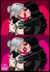 ciri kaywest kissing the_witcher the_witcher_(series) the_witcher_3:_wild_hunt tongue_kiss yennefer