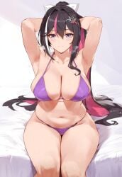 1girls ai_generated azki_(hololive) big_breasts bikini breasts female female_focus hololive hololive_gen_0 hololive_japan huge_breasts large_breasts light-skinned_female long_hair looking_at_viewer navel purple_hair thick_thighs thighs virtual_youtuber