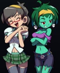 2girls big_breasts big_breasts rottytops schoolgirl shantae shantae_and_the_pirate's_curse smirk