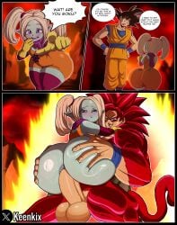 anal comic_page dragon_ball dragon_ball_daima goku keenkix panzy_(dragon_ball_daima) size_difference son_goku super_saiyan_4