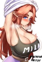 1girls anisdrawn armpits breasts cleavage female female_focus female_only large_breasts light-skinned_female light_skin looking_at_viewer malon solo the_legend_of_zelda undressing wide_hips