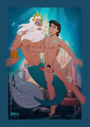 big_ass big_balls big_penis disney gay king_triton male merfolk merman muscles muscular muscular_male prince_eric yaoi