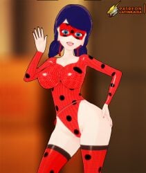 1girls 3d artist_name black_hair highleg_leotard koikatsu_(medium) ladybug_(character) large_breasts latinkaixa leotard marinette_dupain-cheng mask miraculous_ladybug red_leotard