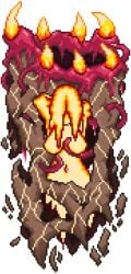 belly_button celestial_pillars enslaved eyes_behind_hair female large_breasts lava_skin long_hair monster monster_girl solar_pillar sprite sprite_art teeth tentacle terraria transparent_background xbubba1995x